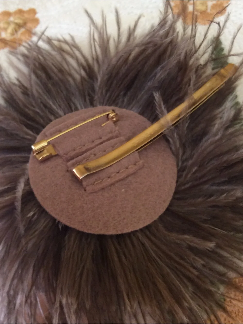 Anthropologie Ostrich Brown Faux Fur Pom Brooch Hair Scarf Accessory